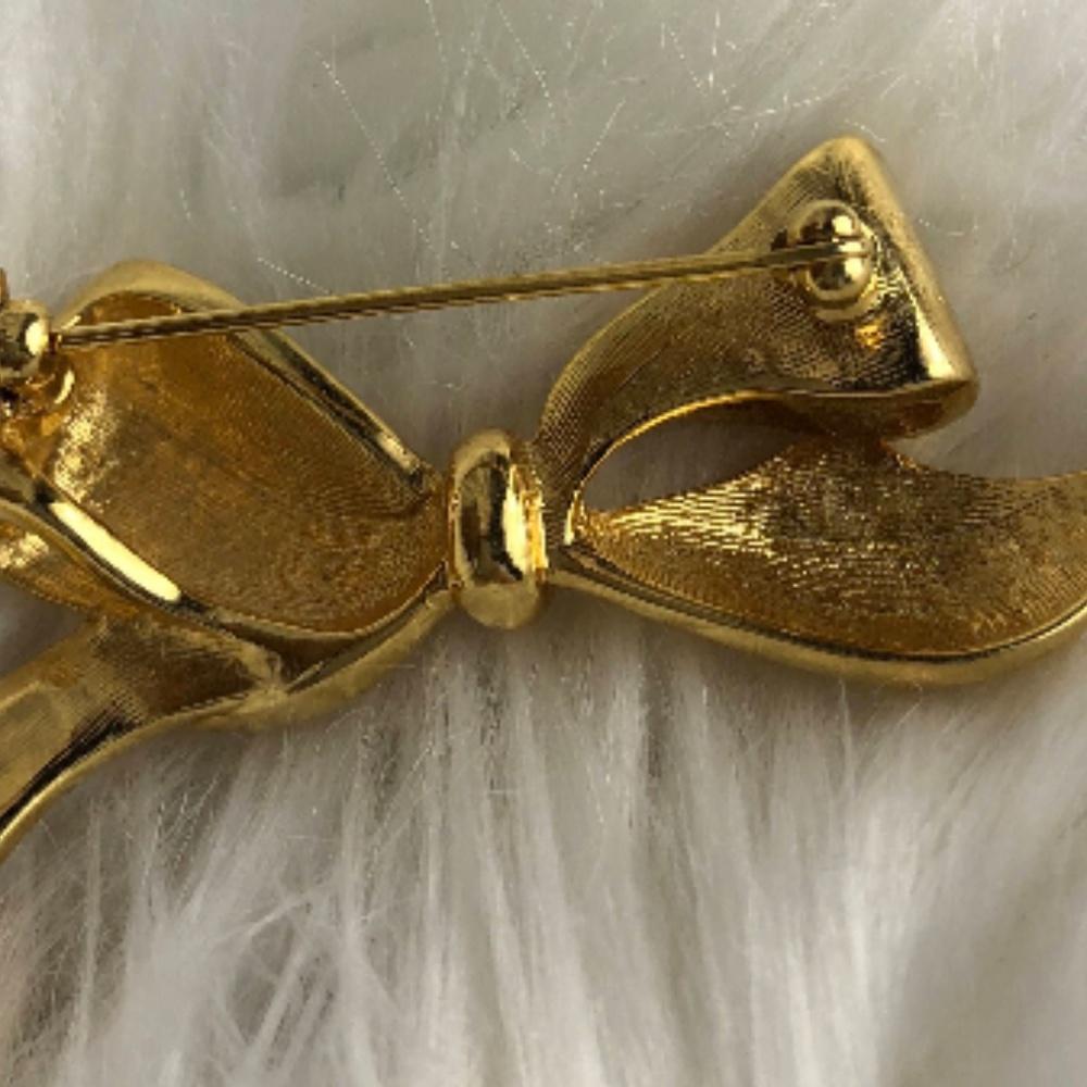 Vintage gold and crystal accent‎ bow brooch - Picture 2 of 3